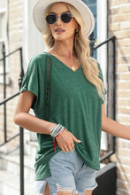 Green V-Neck Lace Detail Womens T-Shirt Woman T Shirts