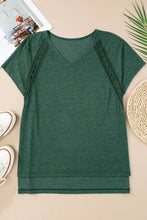 Green V-Neck Lace Detail Womens T-Shirt Woman T Shirts
