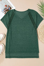Green V-Neck Lace Detail Womens T-Shirt