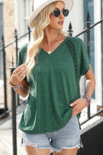 Green V-Neck Lace Detail Womens T-Shirt