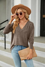 Green V-Neck Long Sleeve Top for Women Casual Basic Style Mocha Woman T Shirts
