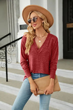 Green V-Neck Long Sleeve Top for Women Casual Basic Style Deep Red Woman T Shirts