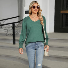 Green V Neck Long Sleeve Top for Women Rayon Blend Dark Green