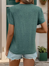 Green V Neck Puff Sleeve Top for Women
