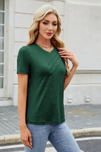 Green V-Neck T-Shirt with Decorative Buttons for Women Woman T Shirts