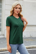 Green V-Neck T-Shirt with Decorative Buttons for Women
