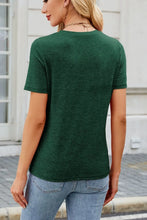 Green V-Neck T-Shirt with Decorative Buttons for Women