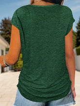Green V-Neck T-Shirt with Zipper Detail Dark Green
