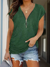 Green V-Neck T-Shirt with Zipper Detail Woman T Shirts
