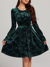 Green Velvet Floral Ruched Ruffled Dress for Women
