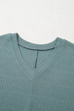 Green Waffle Knit V Neck Top for Women Woman T Shirts