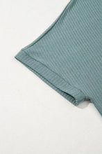 Green Waffle Knit V Neck Top for Women Woman T Shirts