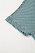 Green Waffle Knit V Neck Top for Women Woman T Shirts