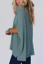 Green Waffle Knit V Neck Top for Women Woman T Shirts