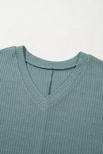 Green Waffle Knit V Neck Top for Women Woman T Shirts