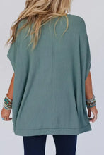 Green Waffle Knit V Neck Top for Women Woman T Shirts