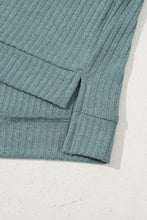 Green Waffle Knit V Neck Top for Women Woman T Shirts