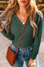 Green Waffle Knit Wrap Top for Women Dark Green