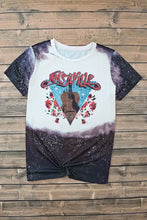 White and black tie-dye guitar graphic round neck t-shirt with Nashville floral design