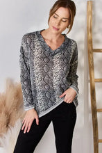 Hailey & Co Full Size Snakeskin V-Neck Long Sleeve Top Woman Blouses