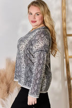Hailey & Co Full Size Snakeskin V-Neck Long Sleeve Top Woman Blouses