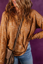 Women’s mustard yellow marled knit henley top with dropped shoulder long sleeve