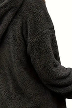 Dark gray fuzzy hooded fleece half zip dropped shoulder oversized hoodie