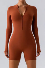 Half Zip Long Sleeve Active Romper Caramel Woman Activewear