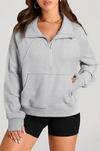 Half Zip Long Sleeve Sweatshirt Light Gray Woman Sweatshirts