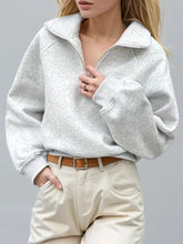 Light gray melange half zip long sleeve sweatshirt with collar