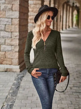 Half-Zip V-Neck Long Sleeve Top Woman Blouses