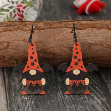 Halloween-nisseformade örhängen med träspetsmössa och fladdermusvingar