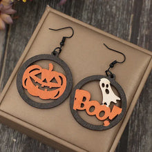 Halloween letter wooden earrings with hollow pumpkin and boo ghost