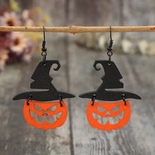 Halloween wooden pumpkin shape earrings with witch hats