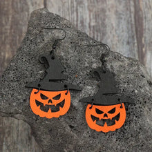 Halloween wooden pumpkin shape earrings with witch hats