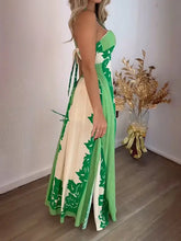 Halter Neck Leaf Print Maxi Dress Woman Maxi Dress