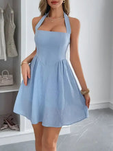 Halternek Zomer Mini Jurk Lichtblauw Dames Casual Jurk