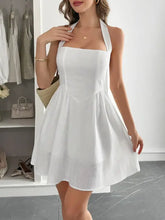 Halter Neck Summer Mini Dress White Woman Casual Dress