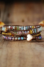 Handmade crystal beaded natural stone bracelet with pink gemstone heart charm