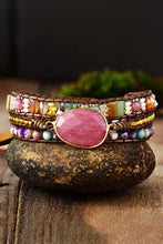 Handmade crystal beaded natural stone bracelet with pink gemstone centerpiece