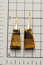 Handmade geometrical shape natural stone dangle earrings with gold-toned tiger’s eye drops