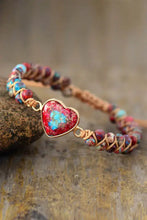 Handmade heart shape natural stone bracelet with turquoise and red jasper