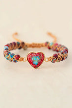 Handmade heart shape natural stone bracelet with red and turquoise jasper