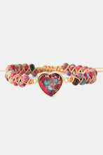 Handmade heart shape natural stone bracelet with turquoise and red jasper