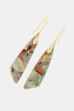 Handmade natural stone dangle earrings with gold and speckled trapezoid pendants