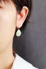 Handmade 14k gold-plated natural stone teardrop earring with pale green drop