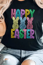 Happy Easter Bunny Black Sequin T-Shirt for Women