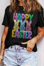 Happy Easter Bunny Black Sequin T-Shirt for Women