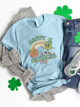 Light blue short-sleeved Happy St Patricks Day round neck t-shirt with graphic
