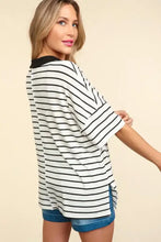 Haptics full size striped dropped shoulder half sleeve t-shirt in white and black stripes